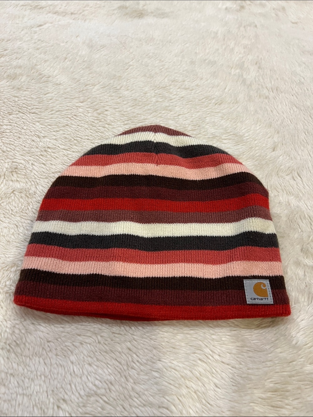 Carhartt Striped Knit Beanie Hat Winter Cap Fleece Lined One Size Multicolor